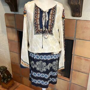 Farm Rio Floral Print Bell Sleeve Mini Dress, L!